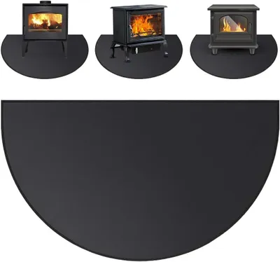 Productafbeelding van Haardmat Halve Cirkel - Vloerbeschermer Kachel - Haard Vuur - Hittebestendig 1000°C - 100 x 60 cm - Zwart