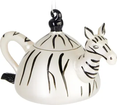 Immagine prodotto di BRUBAKER Teiera Zebra Bomboniera natalizia in vetro - dipinta a mano - Decorazione per albero di Natale Divertente - Bomboniera natalizia figurine Decorazione natalizia ciondolo