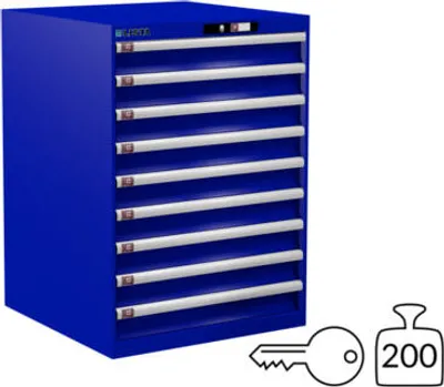 Produktbild von Lista Schubladenschrank - 78.650.090 - 1.000x717x725 mm (HxBxT) - 9 Schubladen - 200 kg - Key Lock - enzianblau (RAL 5010)
