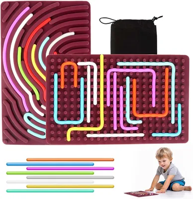 Produktbild von Sensorik Activity Board, Doppelseitiges Aktivitätsbrett mit 24 Silikonschnüre Sensorisches Aktivitätstafel für Kinder 3+ & Erwachsene zur Beruhigung