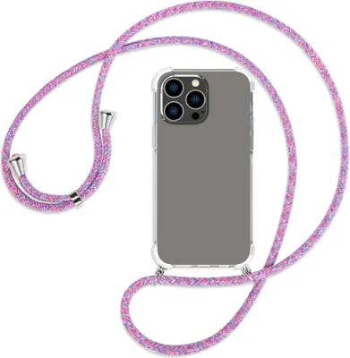 Produktbild von Handykette Backcover-Schutzhülle mit Band (Metall silberfarben) für Apple iPhone 14 Pro Max (6.7'') - lila/rosa/blau
