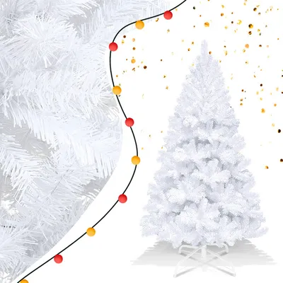 Immagine prodotto di Jopassy 150cm albero di Natale artificiale, albero di Natale con supporto in metallo, albero di Natale 488 punte aghi in PVC, albero di Natale artificiale sistema pieghevole bianco