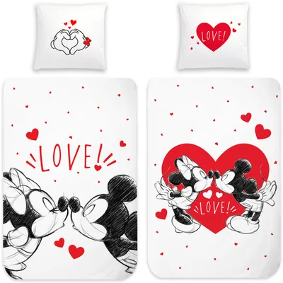 Produktbild von Minnie Mouse und Mickey Mouse Love Bettwäsche Linon / Renforcé