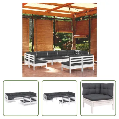 Produktbild von The Living Store 9-tlg. Garten-Lounge-Set mit Kissen Weiß Kiefer Massivholz