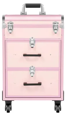 Produktbild von Rollender Schminkkoffer - Großer Kosmetikkoffer Trolley - 3 Ebenen 20–35 L - Alurahmen mit Schloss - Fächerteiler Universalrollen - Rosa