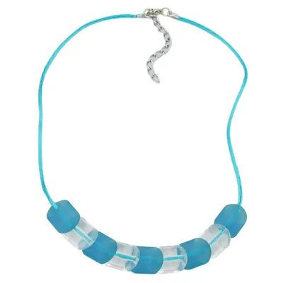 Produktbild von Kette Schrägperle Kunststoff türkis- und kristall-transparent glänzend Seidenschnur türkis 45cm türkis 20x15mm
