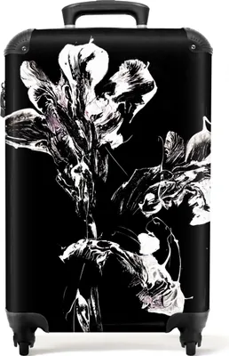 Produktbild von NoBoringSuitcases.com® Koffer Handgepäck Trolley Rollkoffer Kleine Reisekoffer mit 4 Rollen - Blumen - Farbe - Schwarz - Weiß - Cabin Size < 55x40x23 cm & 55x40x20 cm - Fotokoffer - Kabinenkoffer - BoardgepäckHandgepäck Koffer 55x35x20 cm, 36L,