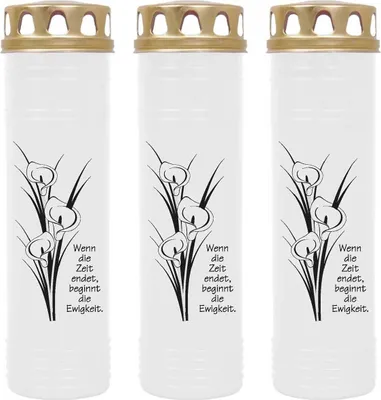 Produktbild von Grabkerze Weiß 3er Pack, Brenndauer: 170 Stunden ( je Kerze ), Motiv: Calla