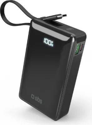 Immagine prodotto di Powerbank Sbs 20000 Mah 20 W con cavo Usb-C integrato e display digitale - Nero