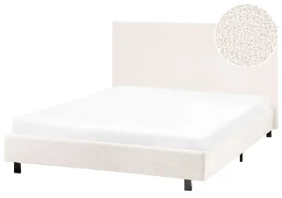 Zdjęcie produktu dla BELIANI Łóżko złamana biel tapicerowane boucle 120 x 200 cm dwuosobowe ze stelażem i zagłówkiem