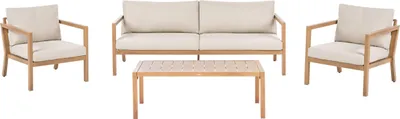 Produktbild von BELIANI Lounge Set Hellbraun Aluminium 4-Teilig Modern 3-Sitzer Sofa 2 Sessel u. Couchtisch Outdoor Terrasse Balkon Gartenset Gartenmöbel Set