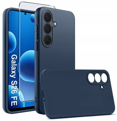 Productafbeelding van Mattes, donkerblauwe siliconen hoesje voor de Samsung S26 Fe+ met 9H-glas