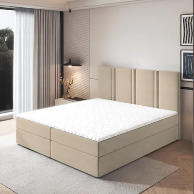 Produktbild von Masseno Boxspringbett LARIO 180x200 cm Komplett-Set mit Bonell Matratze und Topper, Polsterbett mit Bettkästen -Beige, PAROS 02