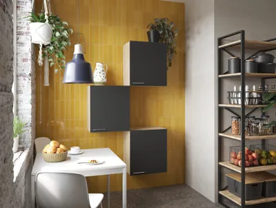 Produktbild von Oberschrank Hängeschrank Küche 3 x 50 cm Eiche Sägerau Schwarz Merle Respekta
