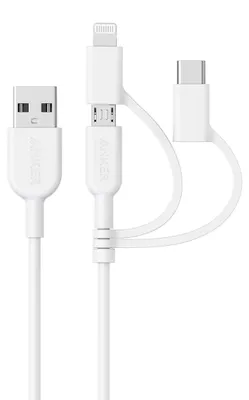 Immagine prodotto di Cavo Anker 321 da USB-A a Lightning (3 piedi 3 in 1) bianco