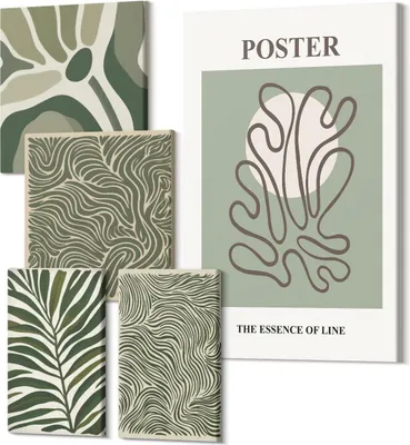Produktbild von Wandbilder Leinwand 5-teilig –  – Polycanvas Kunstdruck – Moderne Bilder für Wohnzimmer & Schlafzimmer – Aufhängefertig – 2x 30x30 cm + 2x 20x30 cm + 1x 40x60 cm – Abstrakte Formen und Pflanzenmotive im Boho-Stil