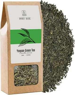 Produktbild von Mary Rose - Grüner Tee Yunnan Klassisch 50g - 100% Hochwertig - Leicht Gerollte Blätter - Tiefes Aroma - Erdig Süßlich Herb - Belebend Erfrischend