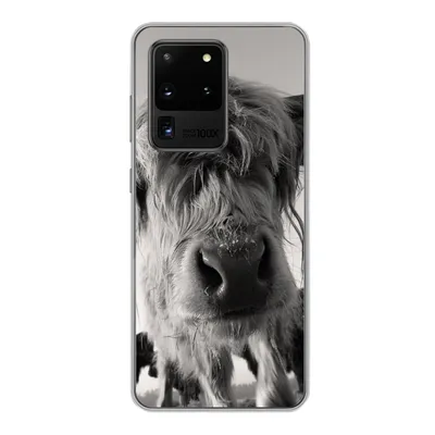Produktbild von MuchoWow® Handyhülle Schutzhülle Hülle für Samsung Galaxy S20 Ultra Schottischer Highlander - Schwarz - Weiß - Tiere Silikon Softcase Handy Hülle - Karteninhaber