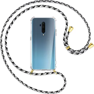 Produktbild von Handykette Backcover-Schutzhülle mit Band (Metall goldfarben) für OnePlus 7T Pro - schwarz/grau/weiß