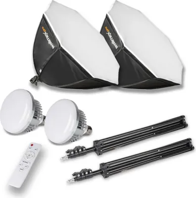 Image de Walimex pro LED 60W Octagon Ø65cm Bi color Kit 2