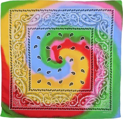 Produktbild von Bandana Tuch - Paisley Batik - quadratisches Kopftuch Spirale gelb-bunt