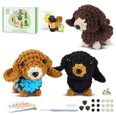 Produktbild von Häkelset für Anfänger mit Dackel Amigurumi Anleitung & Zubehör