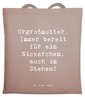 Produktbild von Mr. & Mrs. Panda Einkaufstasche Spruch Urgroßmutter Nickerchen - Braun Pastell - Geschenk, Ruhepause, Liebe, Gelassenheit, herzerwärmende Sprüche, Tragetasche, Tasche