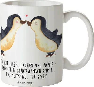 Produktbild von Mr. & Mrs. Panda Pott 1. Hochzeitstag Papierhochzeit - Weiß - Geschenk, romantischer Spruch, Kaffeepott, Geschenke, romantisches, Kaffeebecher, Hochzeitsgeschenk, Tasse