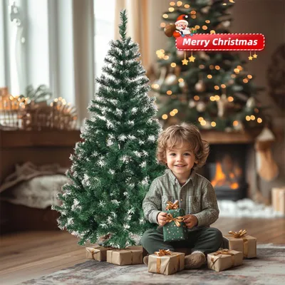 Produktbild von Weihnachtsbaum mit Schnee und 300 Zweigen Künstlichen Weihnachten Tannenbaum 4 FT Grün