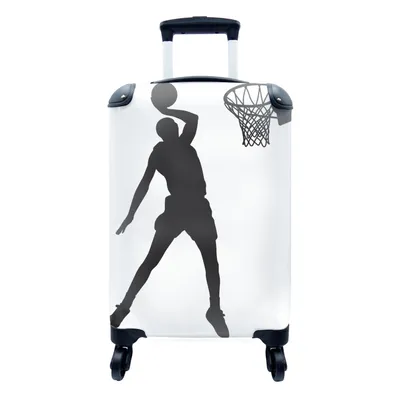 Obrázek produktu pro Kufr Příruční zavazadlo na kolečkách Malý cestovní kufr na 4 kolečkách Ilustrace siluety basketbalisty při smečování - Velikost kabiny < 55x40x23 cm a