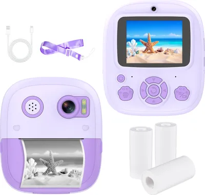 Zdjęcie produktu dla Natychmiastowy aparat fotograficzny dla dzieci, cyfrowy aparat fotograficzny dla dzieci, 1080P, cyfrowa kamera wideo, podwójny obiektyw, 2,4-calowy ekran IPS, 8-krotny zoom, wbudowana bateria, ramka na zdjęcia z 3 rolkami papieru termicznego, smycz, prezent urodzinowy i festiwalowy dla dzieci, chłopców i dziewcząt