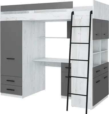 Obrázek produktu pro Loftová postel LEVEL R Patrová postel Ložnicové sestavy Psací stůl Šatní skříň Police Craft White Graphite