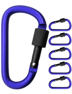 Produktbild von Outdoor Saxx® - 5X große Schraub-Karabiner, Karabiner-Haken zur Befestigung von Ausrüstung, Aluminium, 8cm, blau, schwarz, 5er Pack
