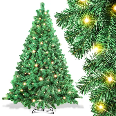 Immagine prodotto di Bettizia 210cm albero di Natale artificiale con illuminazione a LED 400 LED bianco caldo incl. base in metallo con 1200 punte albero di Natale albero di Natale PVC verde