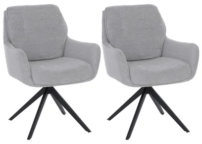Produktbild von 2er-Set Esszimmerstuhl HWC-Q37, Küchenstuhl drehbar Auto-Return, Stoff (680g/m²) Chenille Metall MVG hellgrau