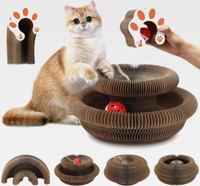 Produktbild von 2-in-1 Magic Organ Katzen Kratzbretter, NEU Zusammenklappbares interaktives Katzenspielzeug mit Glockenball, Der Katzen kratzpappe für den Drinnen und draußen geeignet cat kratzpappe (1 PCS)