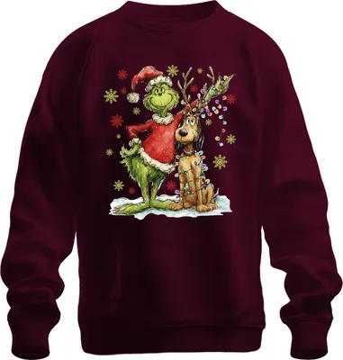 Produktbild von Grinch Weihnachten Rentier Lichterkette Schneeflocken Geschenk Uni Sweatshirt Pullover, Burgundy, 3XL