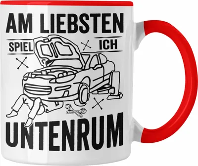 Produktbild von Trendation - KFZ Mechaniker Tasse Geschenk Spruch Männer KFZ Mechatroniker Geschenkidee Becher Werkstatt Am Liebsten Spiel Ich Untenrum (Rot)