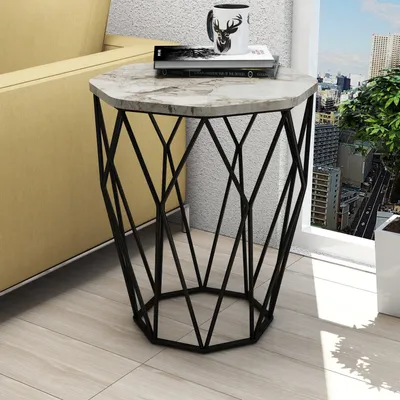 Produktbild von Skye Decor, Sofya - White Marble, Beistelltisch, Weiß, 100 % MELAMINBESCHICHTETE SPANPLATTEN, 46 x 46 x 57 cm