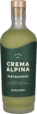 A bottle of Marzadro Crema Alpina Pistacchio liqueur.