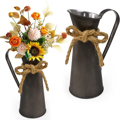 Image de Vases vintage en métal, lot de 2, 20 cm, pour la décoration