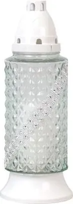 Image de Bougie funéraire Mosaic, verre avec zircons, 40 h, 28 cm, pour tombe, mix de motifs 9 pièces