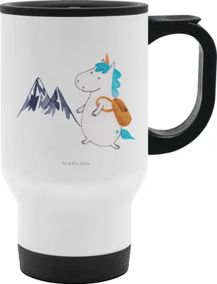 Produktbild von Mr. & Mrs. Panda To-Go-Becher Einhorn Bergsteiger - Weiß - Geschenk, Urlaub, Kaffeebecher To Go, Abenteuer, Berge, Thermobecher, Reisen, Mehrwegbecher, thermosbecher