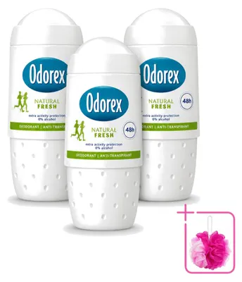 Productafbeelding van 3 x Odorex Deodorant Roller Natural Fresh - 50 ml - Voordeelverpakking - 3 stuks