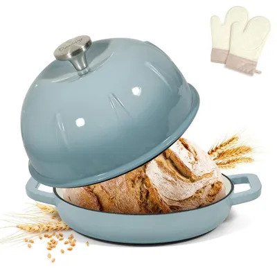 Produktbild von Gusseisen-Brotbacktopf 5,35L/25cm Meersalzblau mit Ofenhandschuhen