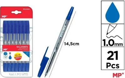 Productafbeelding van Blauwe balpen, 1.0mm, 21 stuks - MP Main Paper