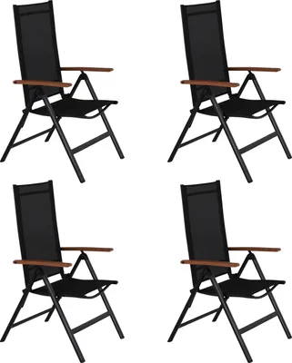 Produktbild von 4xLamira Gartenstuhl Positionsstuhl, schwarz und teak Armlehnen.