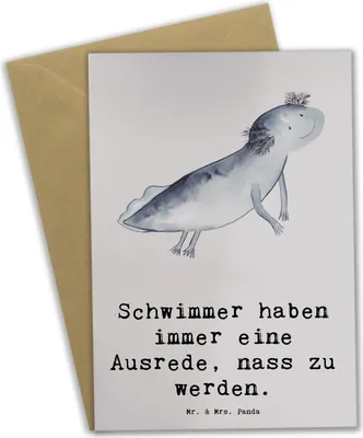 Produktbild von Mr. & Mrs. Panda Glückwunschkarte Schwimmen Ausrede - Grau Pastell - Geschenk, Sportler, Schwimmtechnik, Chlorgeruch, Schwimmsport, Grußkarten, Geschenke, Schwimmer, Nass