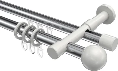 Produktbild von Interdeco Rundrohr-Innenlaufstange / Gardinenstange (Kombination) Chrom / Weiß, Typ Prestige Luino (Kugel), 20 mm Ø 2-läufig, 140 cm