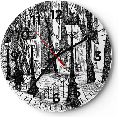 Produktbild von Wanduhr - Rund - Glasuhr - Straße Grafiken  - 30x30cm - Schleichendes Uhrwerk - Lautlos - zum Aufhängen bereit - Dekoration Modern - Wanddekoration aus Glas - C4AR30x30-3568